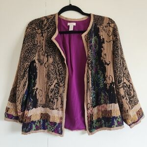 Chico’s Pleated Open Front Jacket Size 0 Textured Print Lightweight